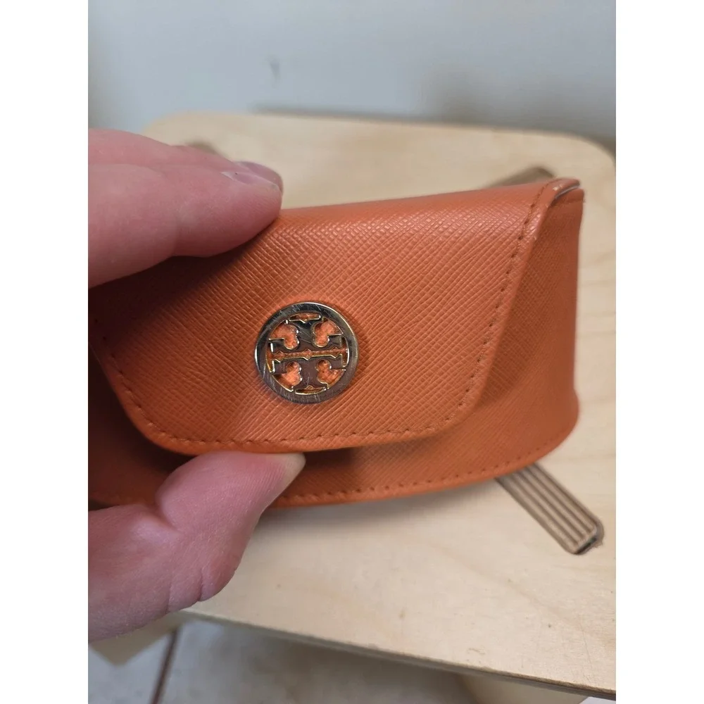 Tory Burch Orange Saffiano Leather Sunglasses Case Hard Shell Gold‎ Logo